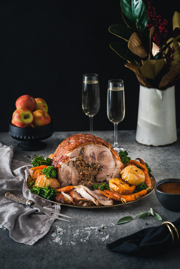 Murray Valley Roast Pork With Quinoa & Fig Stuffing & Caramelized Roast Apples & Cider Jus {DF & GF} - The Whimsical Wife